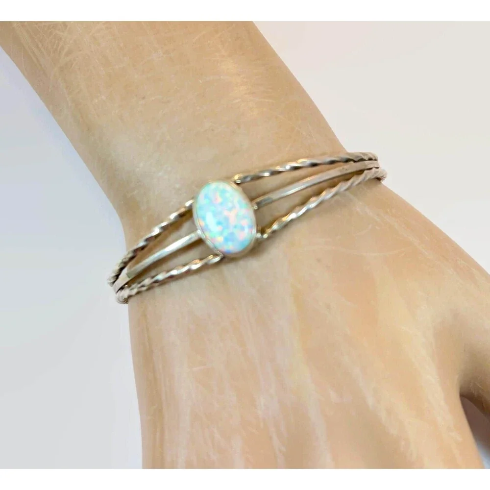 Vintage, Opal Cuff, Sterling Silver, Vintage Bracelet, Native American, Stacking